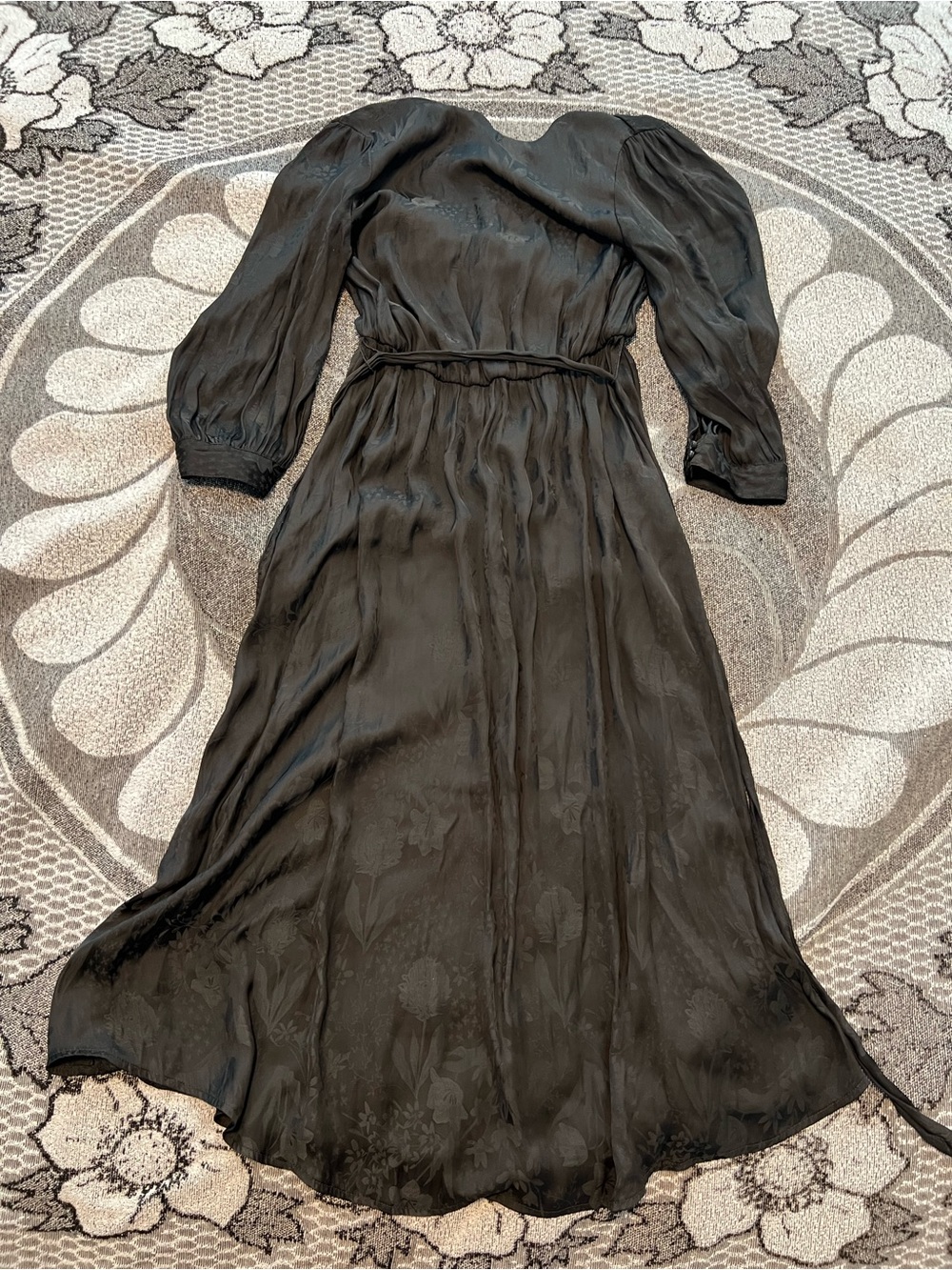 Banana Republic Black Long Sleeve Midi Dress with Subtle Floral Jacquard